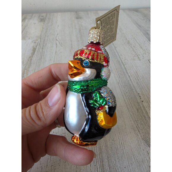OWC old world perky penguin bird glass ornament glitter Xmas tree zoo - Picture 2 of 8